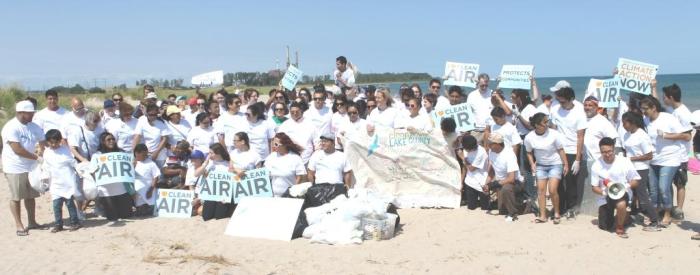Volunteers pick up trash on Waukegan's beach.